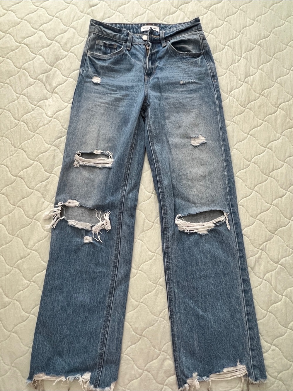 Flying Monkey Distressed Wide-Leg Jeans - Blue